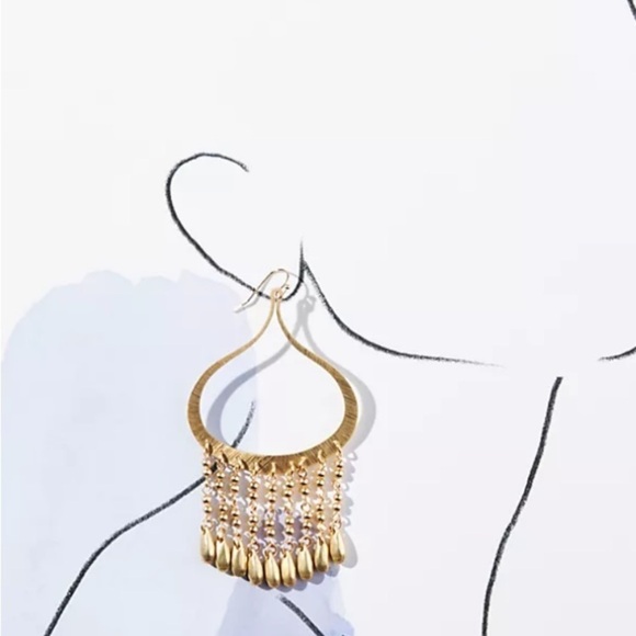 Anthropologie Beaded Tear Drop Gold Earrings - Picture 3 of 3